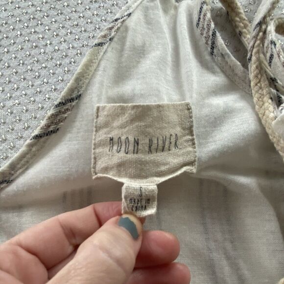 Moon River Maxi Dress Small Cream Striped Sleeveless Button Up Pockets - Picture 7 of 12